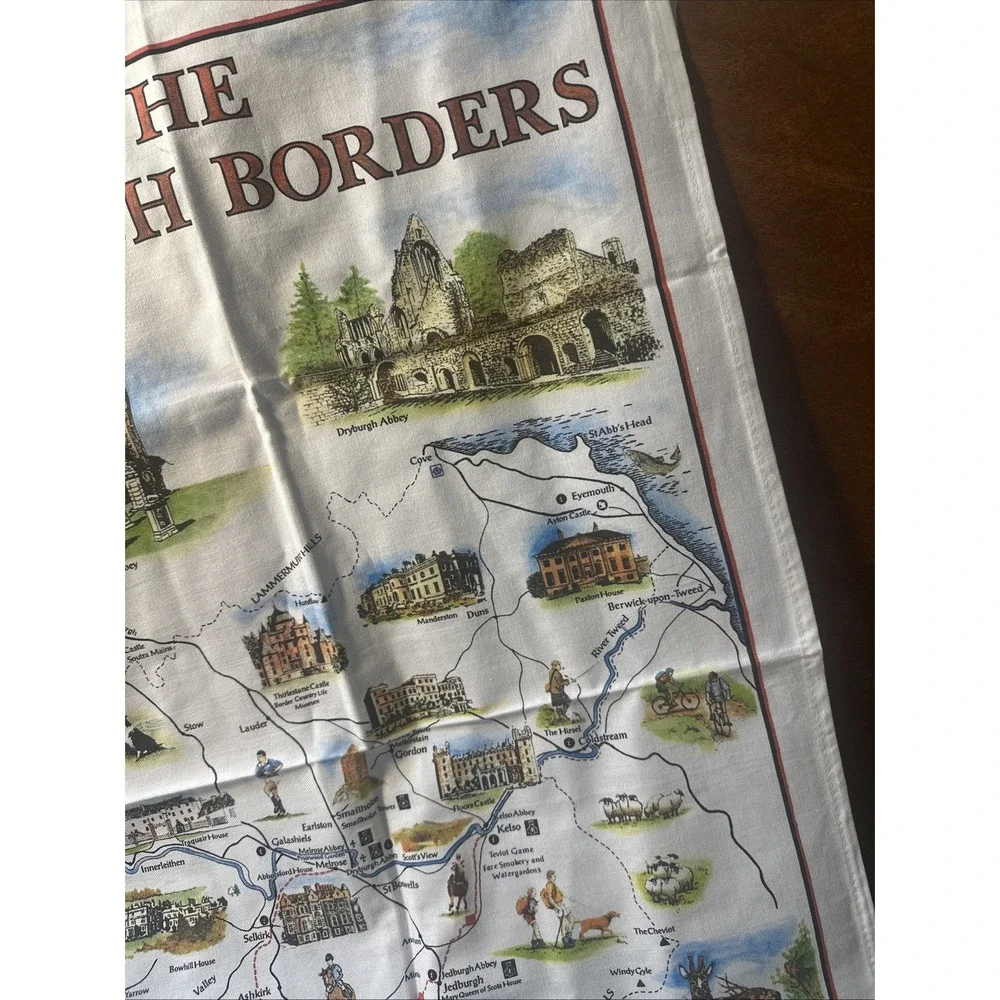 VTG Kitchen Finger Towel W/ Scottish Borders Linen Farmhouse Rural Life 32